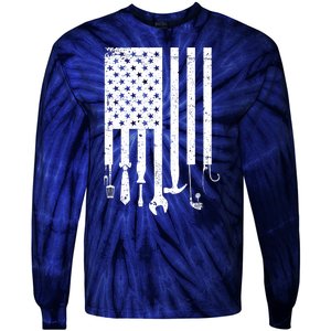 Father's Day Dad Tools USA American Flag Tie-Dye Long Sleeve Shirt