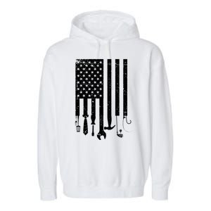 Father's Day Dad Tools USA American Flag Garment-Dyed Fleece Hoodie