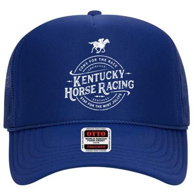 Funny Derby Day Kentucky Horse Racing And Mint Juleps Gift High Crown Mesh Back Trucker Hat