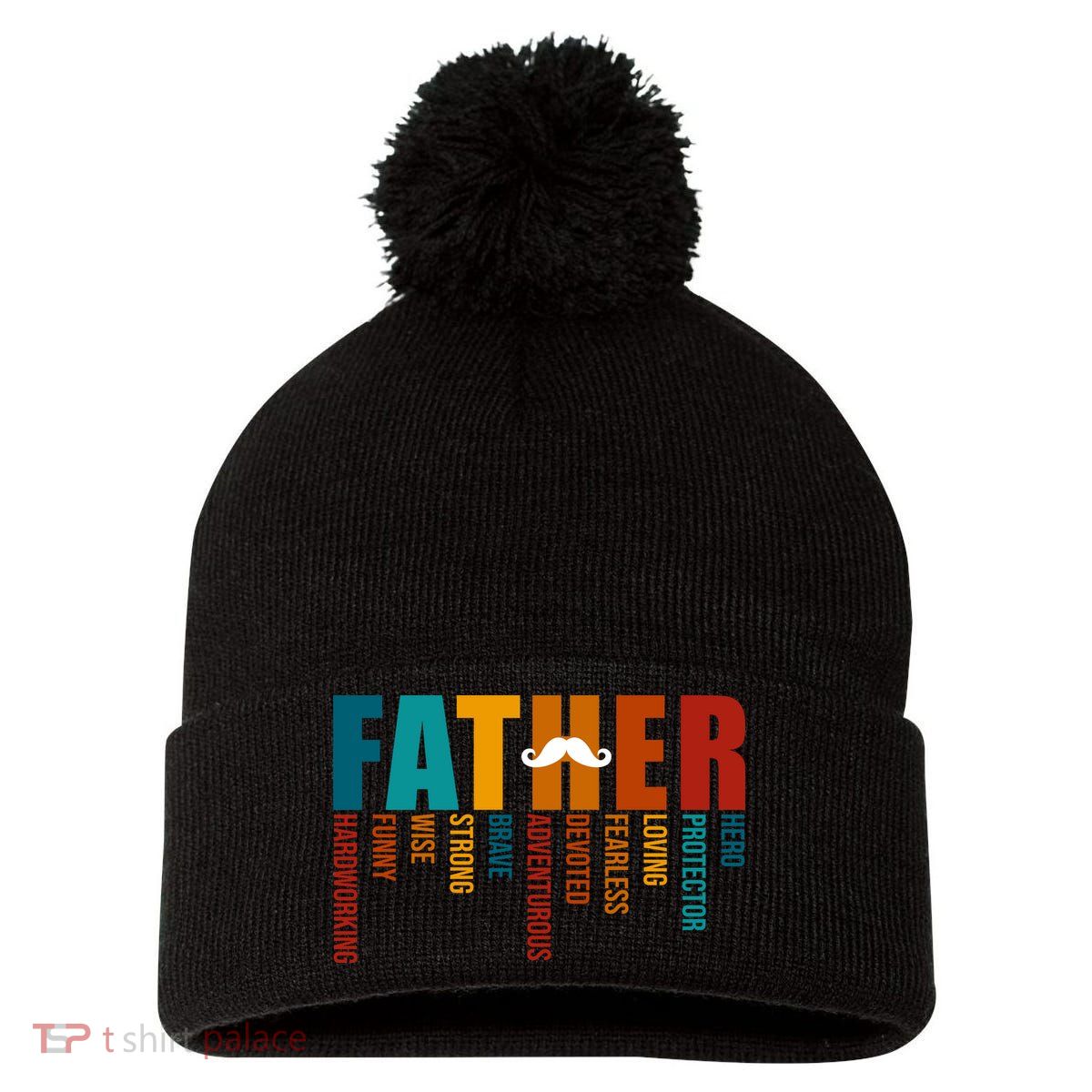 Funny Dad Definition Fathers Day Mustache Pom Pom 12in Knit Beanie