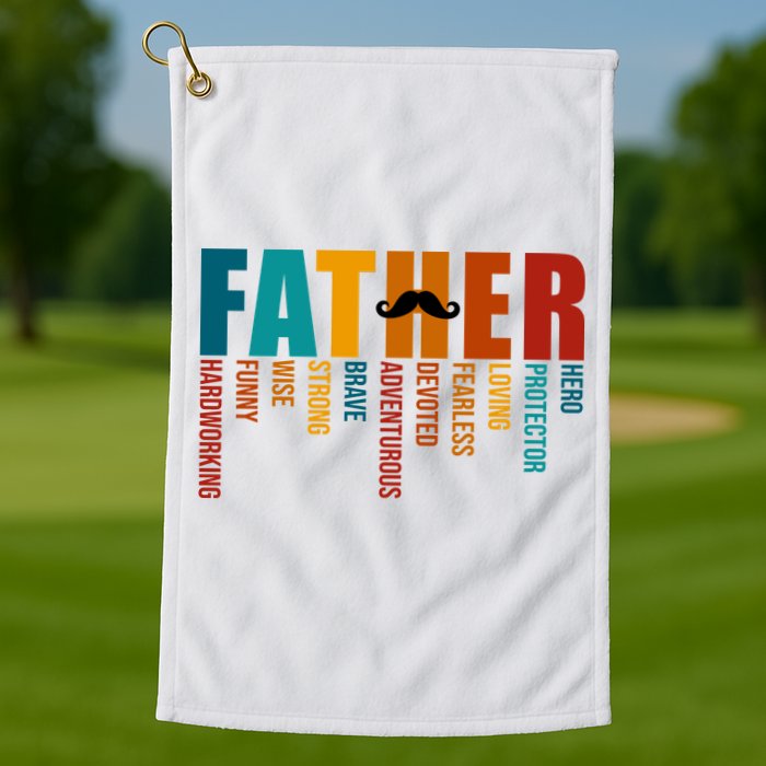 Funny Dad Definition Fathers Day Mustache Golf Towel