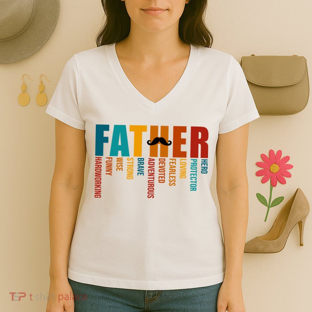 Funny Dad Definition Fathers Day Mustache Women's V-Neck T-Shirt