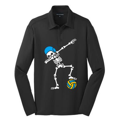 Funny Dab Dabbing Skeleton Water Polo Halloween Costume Funny Gift Silk Touch Performance Long Sleeve Polo