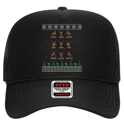 Funny Deer Design Christmas Bow Hunting SantaS Reindeer Giftr High Crown Mesh Back Trucker Hat