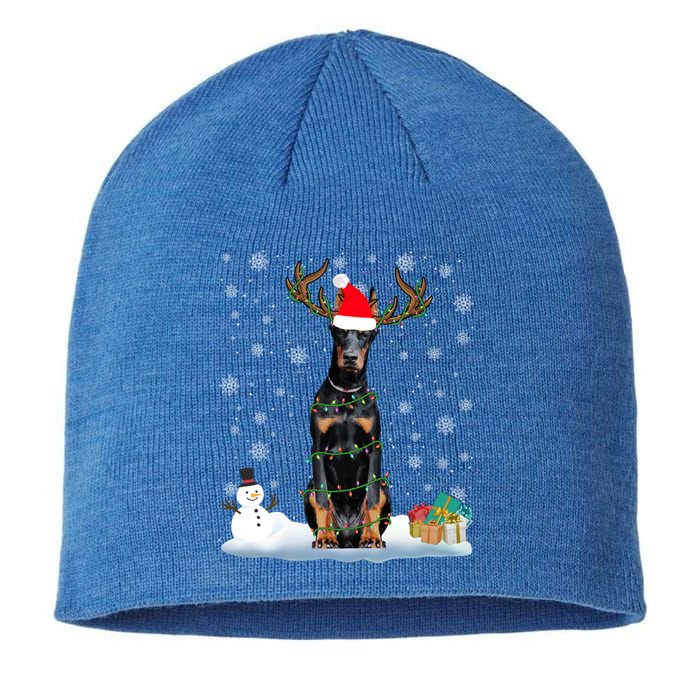 Funny Dober Dog Ugly Sweater Christmas Lights Gift Sustainable Beanie