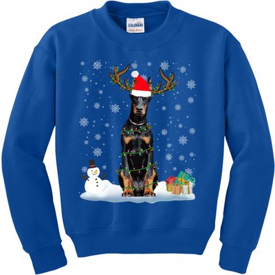 Funny Dober Dog Ugly Sweater Christmas Lights Gift Kids Sweatshirt