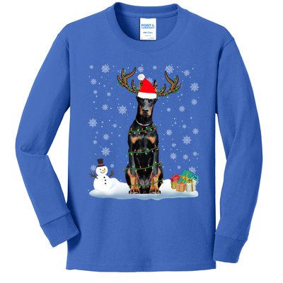 Funny Dober Dog Ugly Sweater Christmas Lights Gift Kids Long Sleeve Shirt