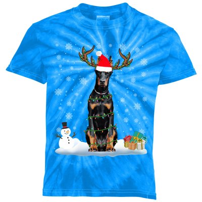 Funny Dober Dog Ugly Sweater Christmas Lights Gift Kids Tie-Dye T-Shirt