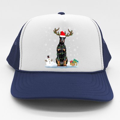 Funny Dober Dog Ugly Sweater Christmas Lights Gift Trucker Hat