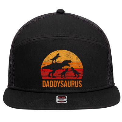 Funny Daddy Dinosaur Dad Gift Fun Daddysaurus 3 Three Gift 7 Panel Mesh Trucker Snapback Hat