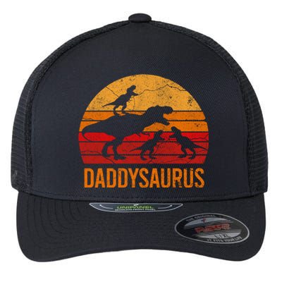 Funny Daddy Dinosaur Dad Gift Fun Daddysaurus 3 Three Gift Flexfit Unipanel Trucker Cap