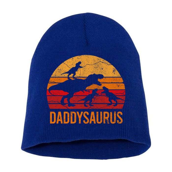 Funny Daddy Dinosaur Dad Gift Fun Daddysaurus 3 Three Gift Short Acrylic Beanie