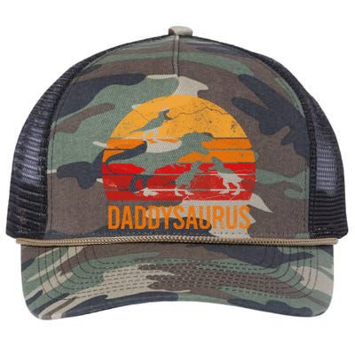 Funny Daddy Dinosaur Dad Gift Fun Daddysaurus 3 Three Gift Retro Rope Trucker Hat Cap