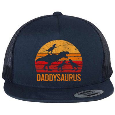 Funny Daddy Dinosaur Dad Gift Fun Daddysaurus 3 Three Gift Flat Bill Trucker Hat