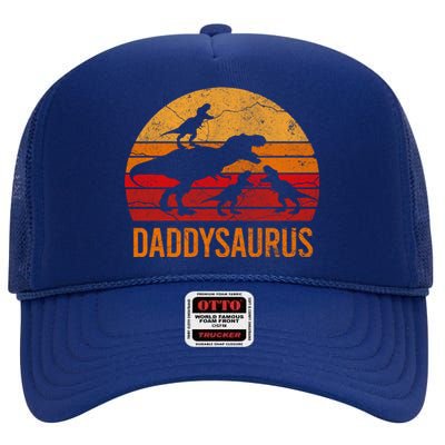 Funny Daddy Dinosaur Dad Gift Fun Daddysaurus 3 Three Gift High Crown Mesh Back Trucker Hat