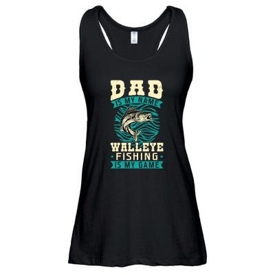 Father's Day Dad Is My Name Walleye Fishing Is My Game Walleye Gift Fishing Dad Ladies Essential Flowy Tank