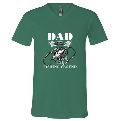 Father's Day Dad The Man The Myth The Fishing Legend Gift V-Neck T-Shirt