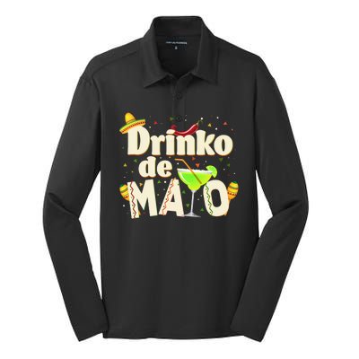 Funny Drinko De Mayo Cinco De Mayo Silk Touch Performance Long Sleeve Polo