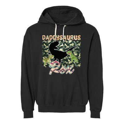 Father's Day Daddysaurus T Rex Gift For Dad Camo Garment-Dyed Fleece Hoodie
