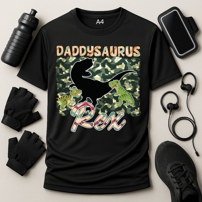 Father's Day Daddysaurus T Rex Gift For Dad Camo Cooling Performance Crew T-Shirt