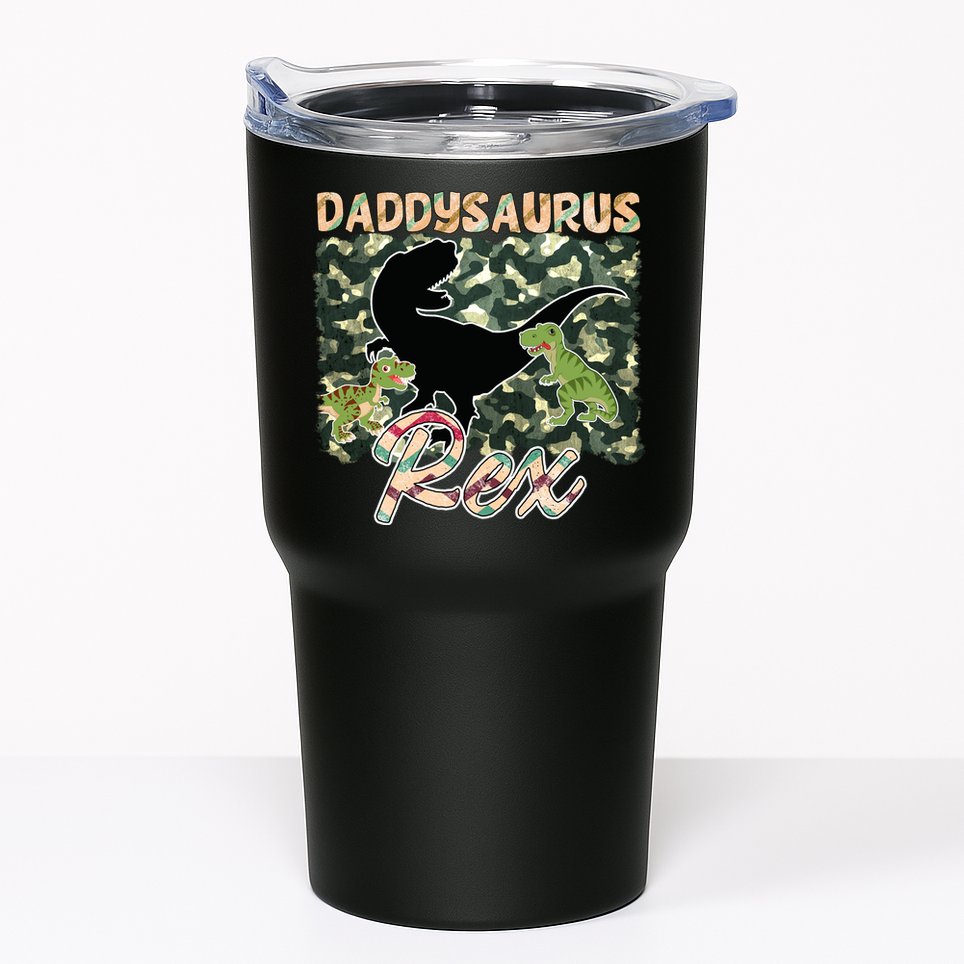 Father's Day Daddysaurus T Rex Gift For Dad Camo Tumbler