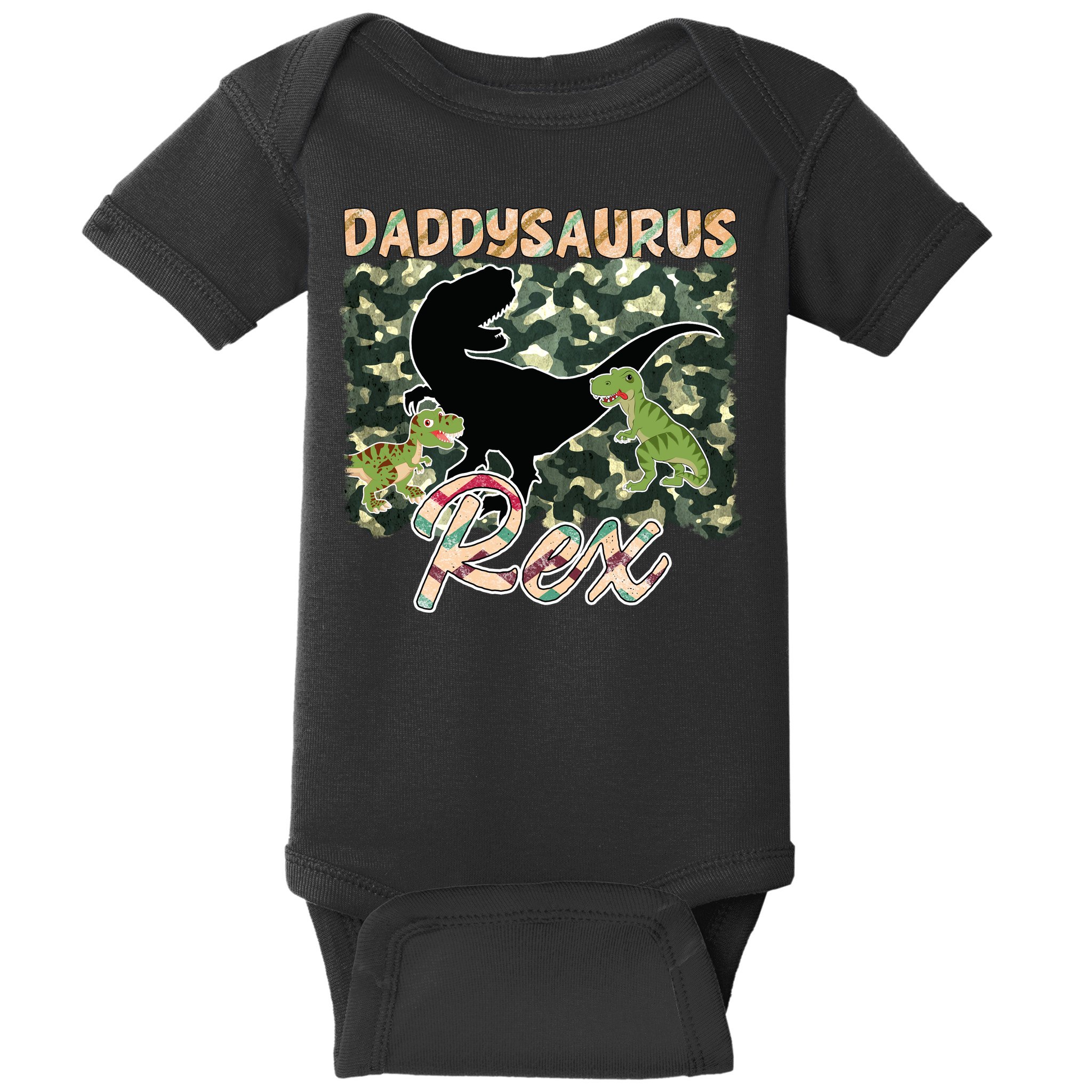 Father's Day Daddysaurus T Rex Gift For Dad Camo Baby Bodysuit
