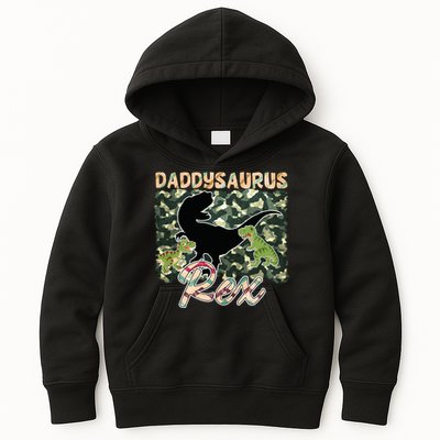 Father's Day Daddysaurus T Rex Gift For Dad Camo Kids Hoodie