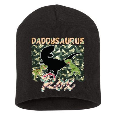 Father's Day Daddysaurus T Rex Gift For Dad Camo Short Acrylic Beanie