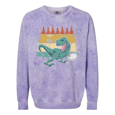 Funny Dinosaur Disc Golf Funny Retro Disc Golf Sports Colorblast Crewneck Sweatshirt