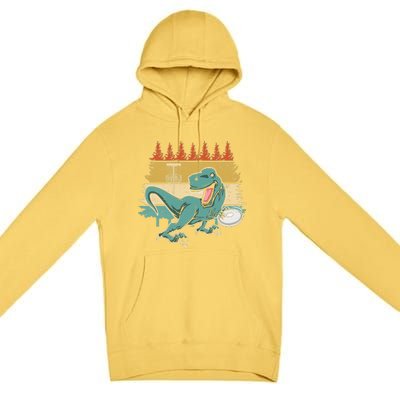 Funny Dinosaur Disc Golf Funny Retro Disc Golf Sports Premium Pullover Hoodie