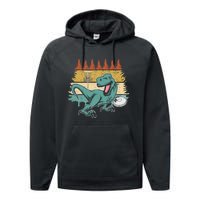 Funny Dinosaur Disc Golf Funny Retro Disc Golf Sports Performance Fleece Hoodie