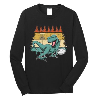 Funny Dinosaur Disc Golf Funny Retro Disc Golf Sports Long Sleeve Shirt