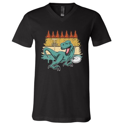 Funny Dinosaur Disc Golf Funny Retro Disc Golf Sports V-Neck T-Shirt