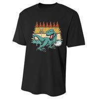 Funny Dinosaur Disc Golf Funny Retro Disc Golf Sports Performance Sprint T-Shirt