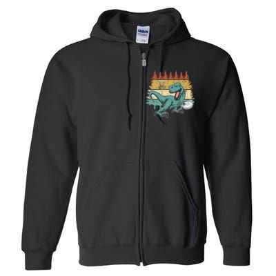 Funny Dinosaur Disc Golf Funny Retro Disc Golf Sports Full Zip Hoodie