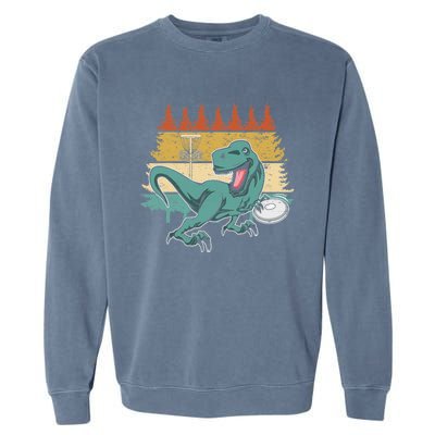 Funny Dinosaur Disc Golf Funny Retro Disc Golf Sports Garment-Dyed Sweatshirt