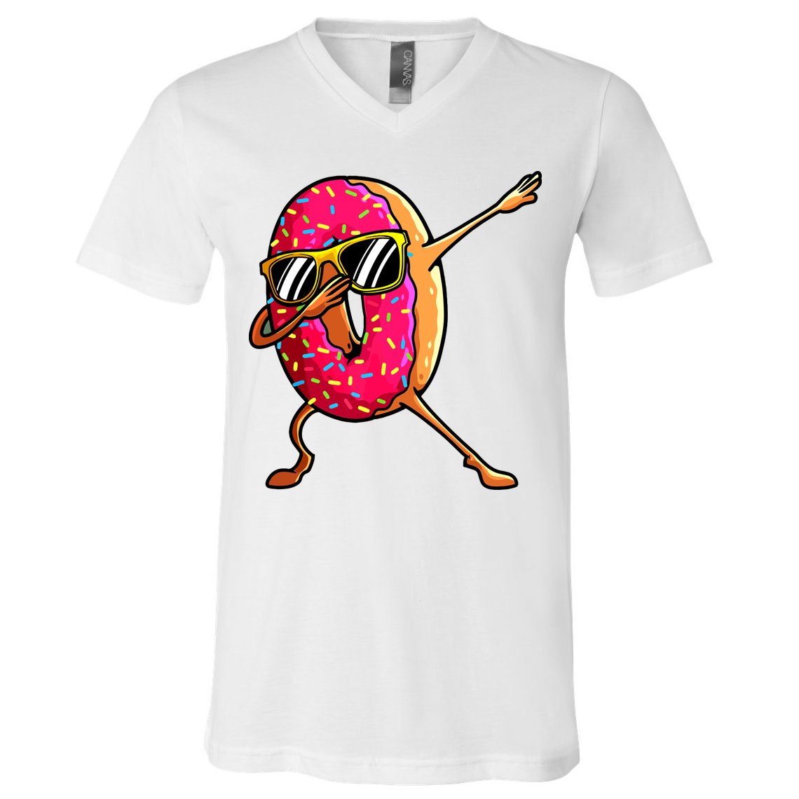 Funny Donut Designs For Boy Girl Hiphop Dabbing Donut V-Neck T-Shirt