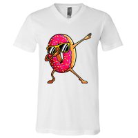 Funny Donut Designs For Boy Girl Hiphop Dabbing Donut V-Neck T-Shirt