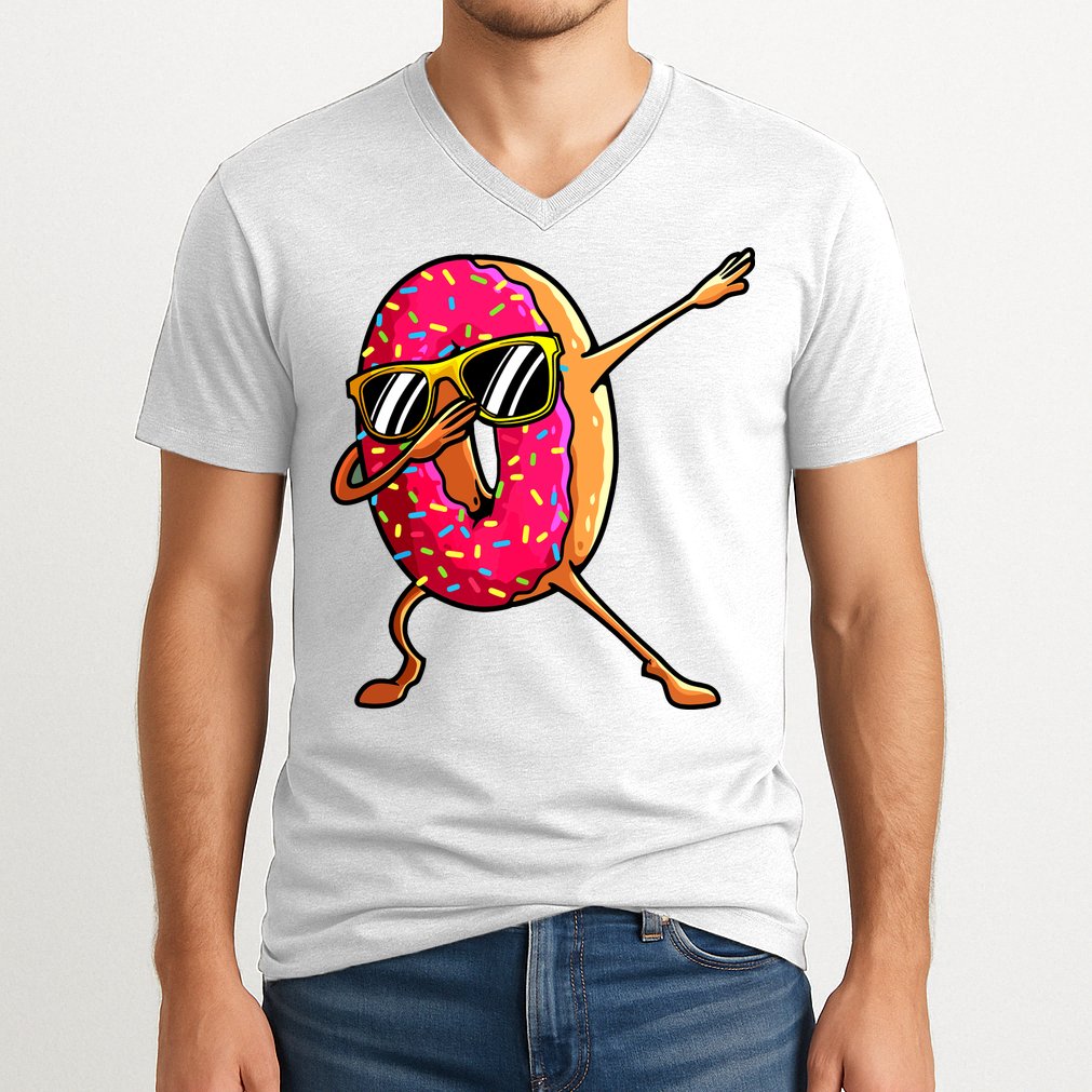 Funny Donut Designs For Boy Girl Hiphop Dabbing Donut V-Neck T-Shirt
