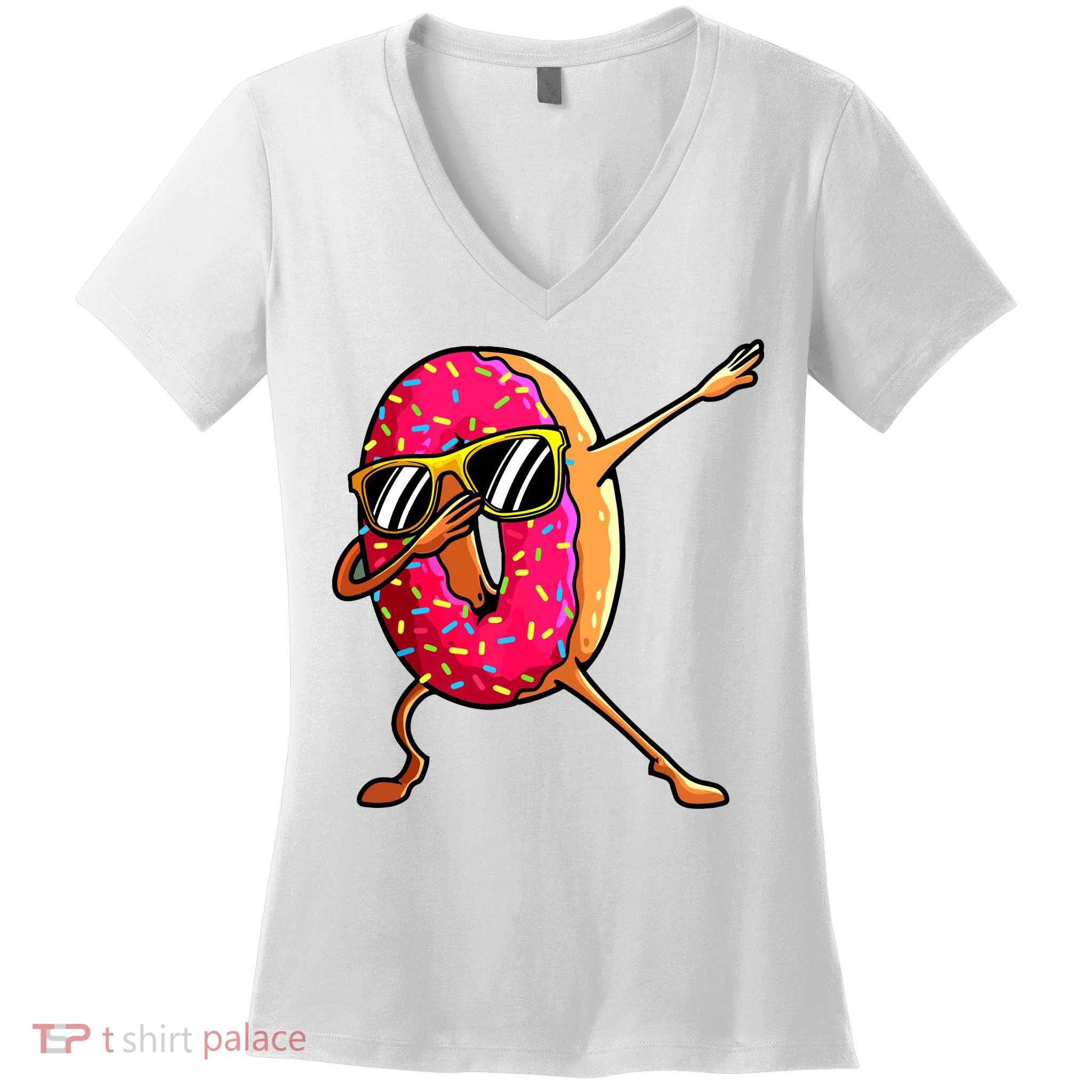 Funny Donut Designs For Boy Girl Hiphop Dabbing Donut Women's V-Neck T-Shirt