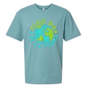 Feliz Dia De La Tierra Happy Earth Day Spanish Sueded Cloud Jersey T-Shirt