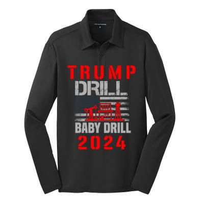 Funny Drill Drill Trump 2024 Funny Gift Silk Touch Performance Long Sleeve Polo