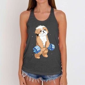 Funny Dog Deadlift Shih Tzu Women's Knotted Racerback Tank