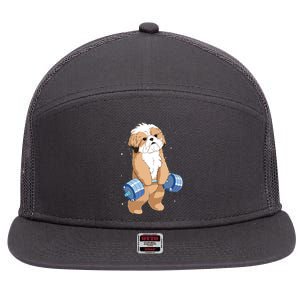 Funny Dog Deadlift Shih Tzu 7 Panel Mesh Trucker Snapback Hat