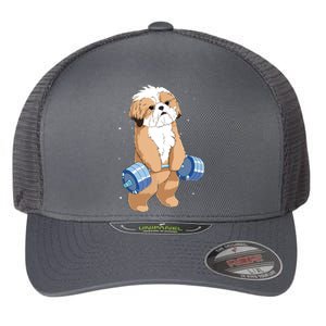 Funny Dog Deadlift Shih Tzu Flexfit Unipanel Trucker Cap