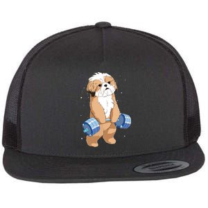 Funny Dog Deadlift Shih Tzu Flat Bill Trucker Hat