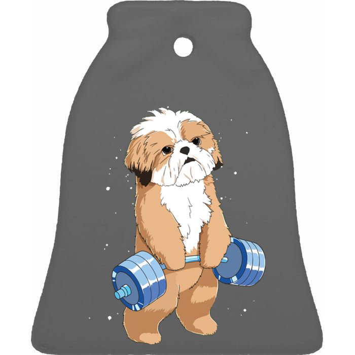 Funny Dog Deadlift Shih Tzu Ceramic Bell Ornament