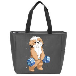 Funny Dog Deadlift Shih Tzu Zip Tote Bag