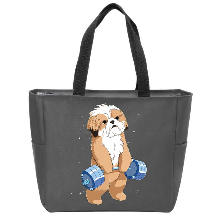 Funny Dog Deadlift Shih Tzu Zip Tote Bag