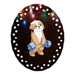 Funny Dog Deadlift Shih Tzu Ceramic Oval Ornament